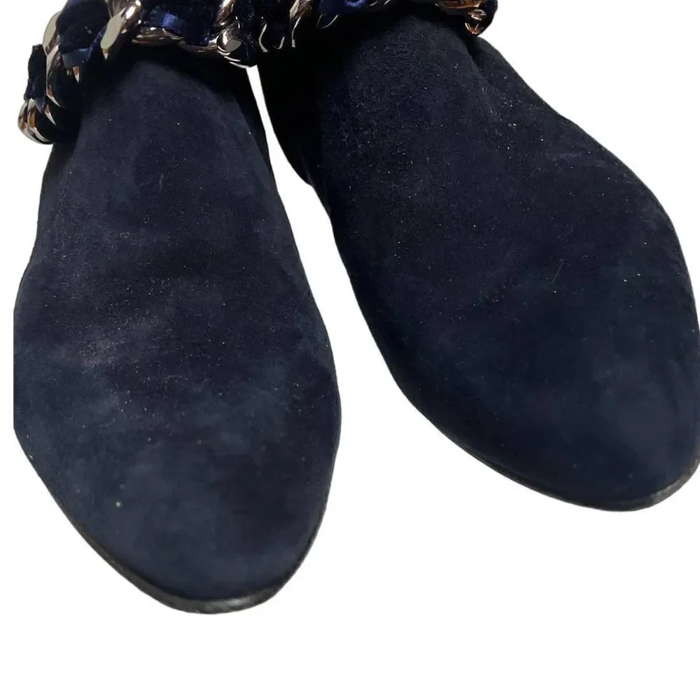 Casadei Dark Navy Suede Ankle Boots with Chain Sz. 36.5 (US 6.5)